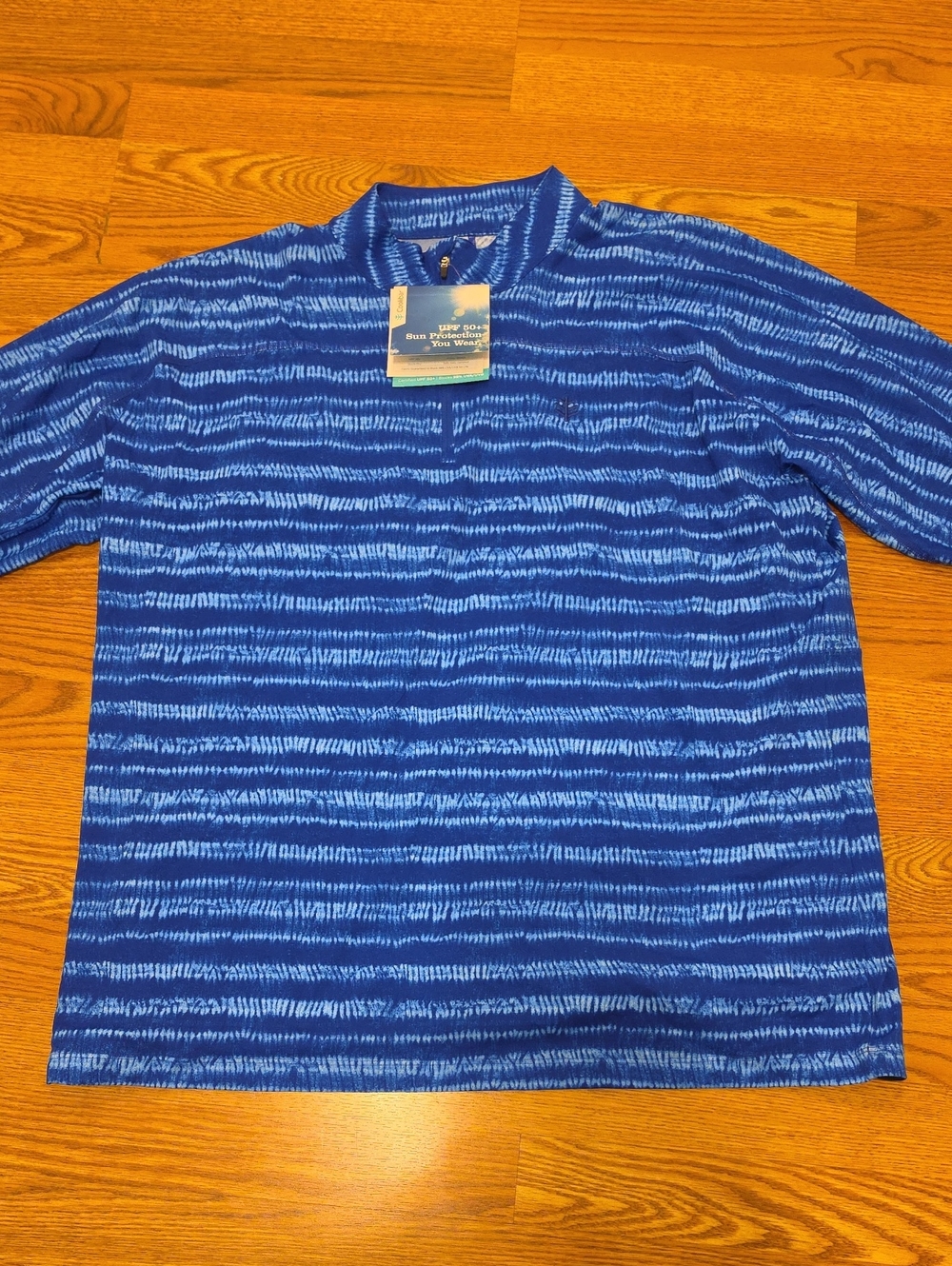 Men's Coolibar Navy and Light Blue Striped UPF 50+ Quarter-Zip Sun Shirt